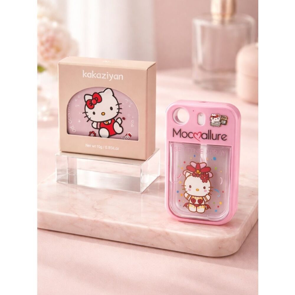 NWT NIB Mocallure Hello Kitty Loose Setting Powder Compact and Setting Spray Set